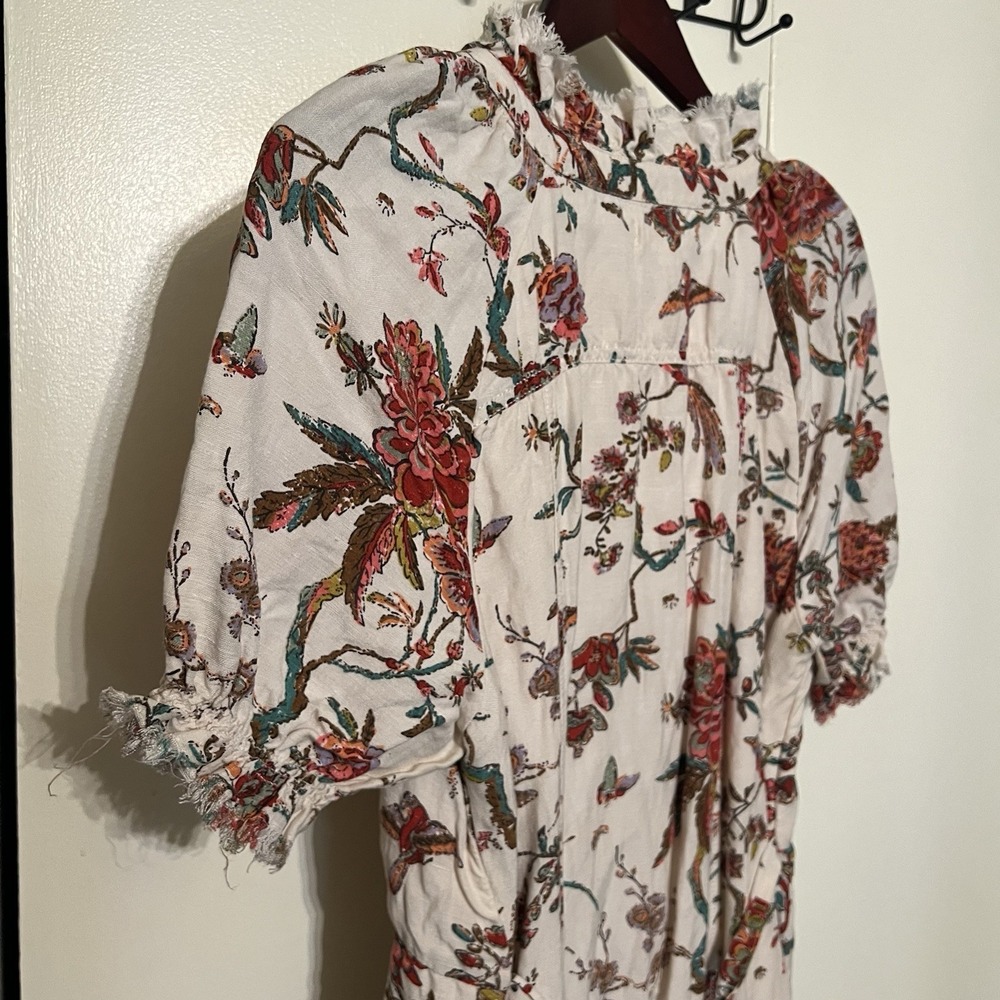 PILCRO Anthropologie Boho Floral Linen Blend Midi Dress Chic Cottagecore Size 12 - Picture 6 of 9